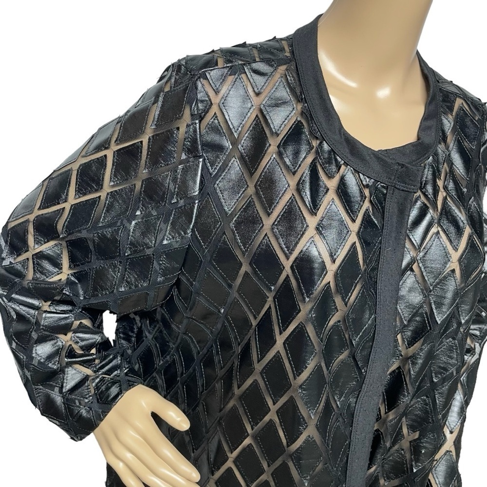 Slinky Brand Black 2X Diamond Pattern Sheer 3/4 Sleeve Open Front Kimono in EUC - Picture 3 of 9